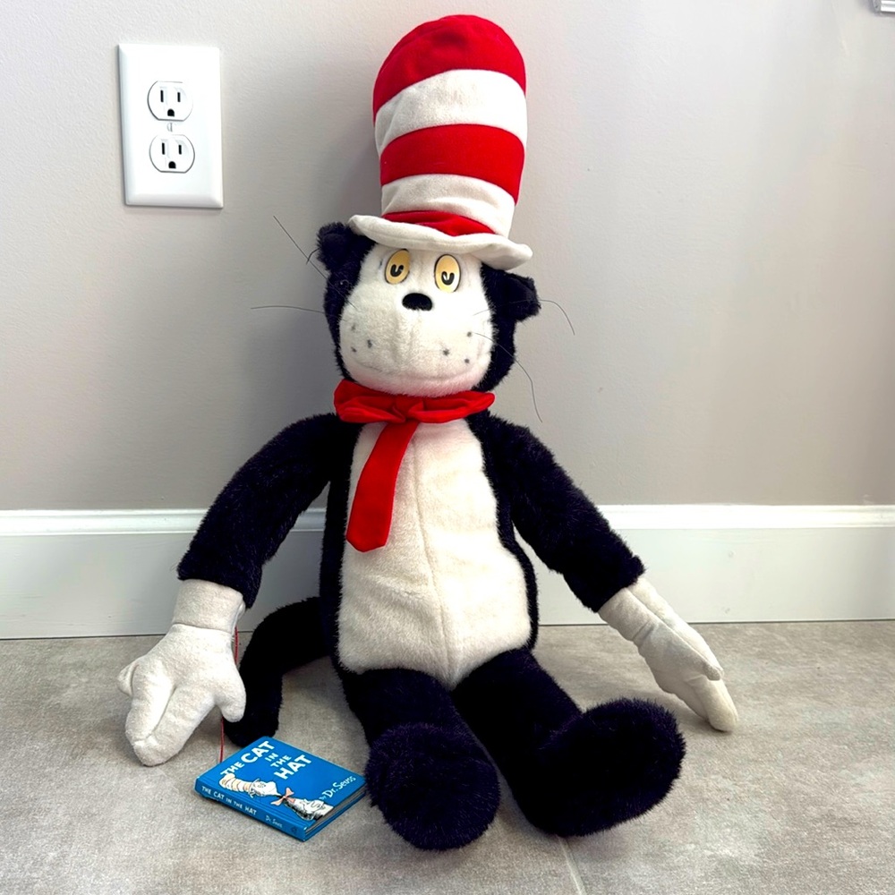 Vintage Oversized Cat in the Hat Stuffy with Attached Cat in the Hat Book